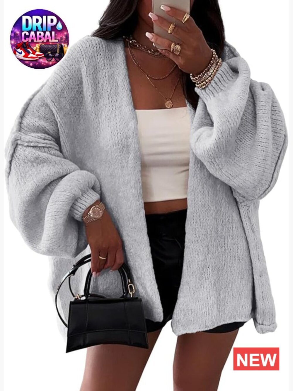 Womens Oversized Chunky Cardigan Lantern Sleeve Open Front Fall Sweater